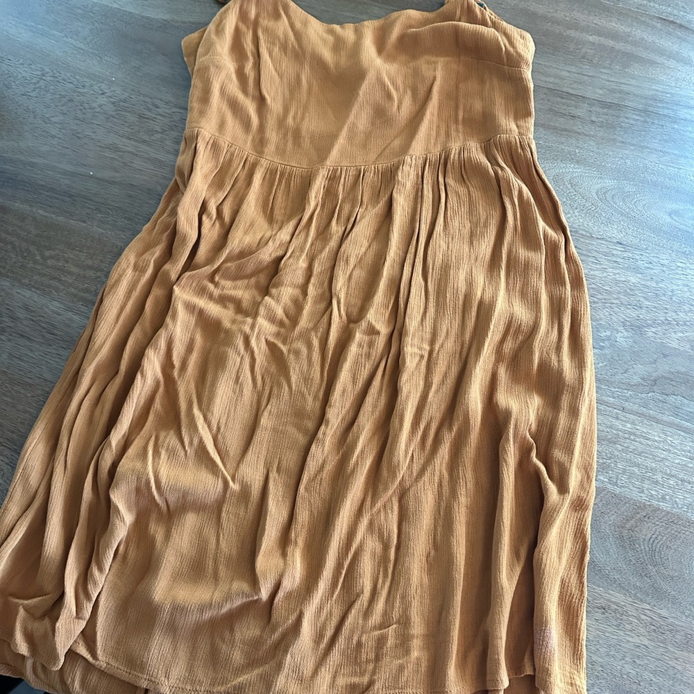 Wild Fable Tan Pleated Ruched Sundress